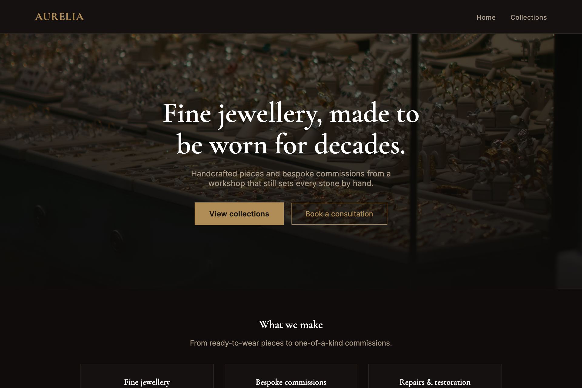 The Aurelia Jewellery example website
