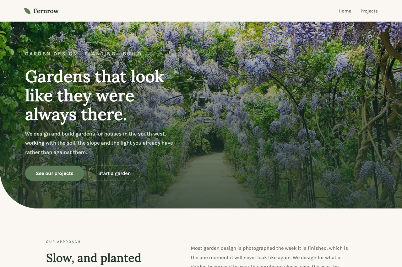 The Fernrow Garden Design example website